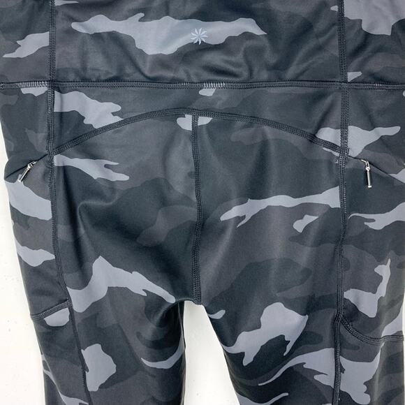 Athleta Camo Contender 7/8 Tights Black Grey Leggings Zip Pockets Size Medium - Picture 8 of 12